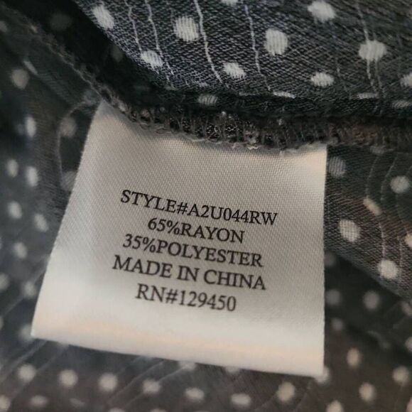 Fred David Women's Size 2X Gray White Polka Dot Lace Up 3/4 Sleeve Blouse - Picture 7 of 7